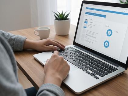ノートパソコンで自作のサイトを構築する人物のイメージ